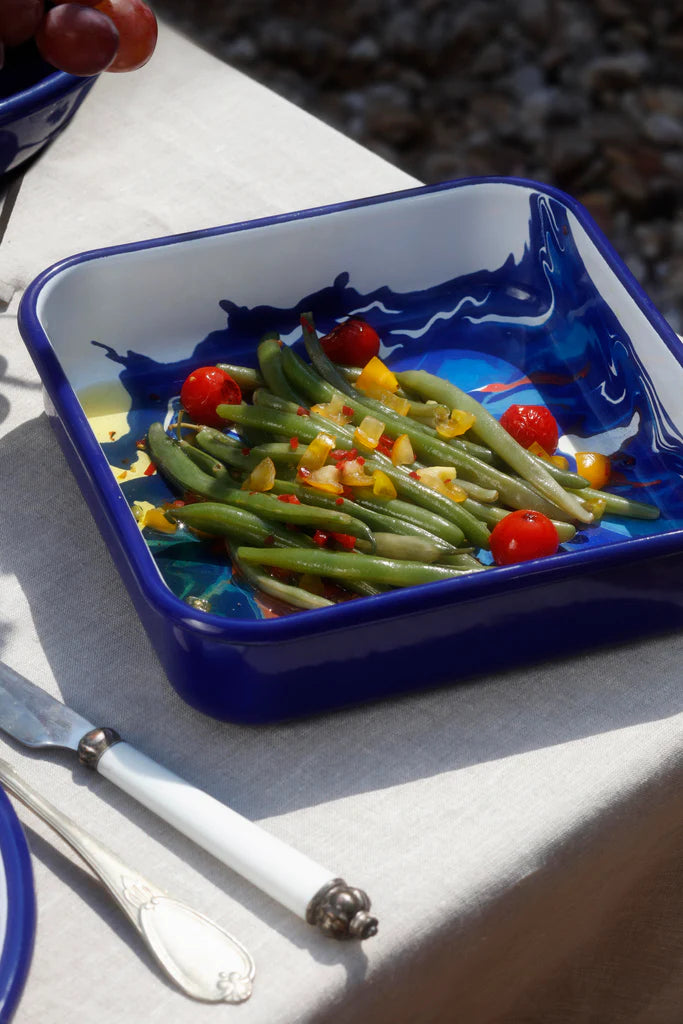 Rumi Dreams Square Baking Tray - Enamel Vintage Look Washable Baking Tray / Kapka