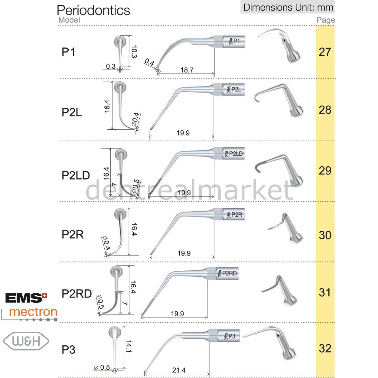 Woodpecker - Periodontal Scaler Tips for Ems,Mectron - Periodontal Tips - Ultrasonic Scaler Tips